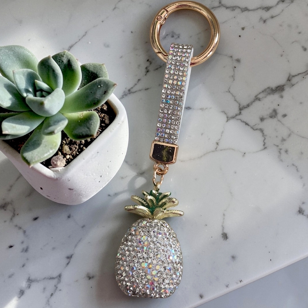 Sparkling Clear Crystal Pineapple Bag Charm / Keychain with Gift Box